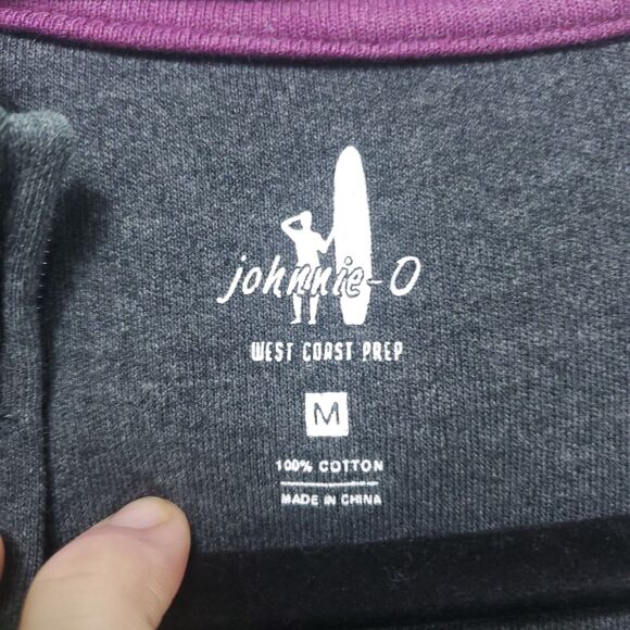 M Johnnie-O Sully Grey Pullover 1/4 Zip Sweater Purple Logo Accent Men's - Picture 6 of 7